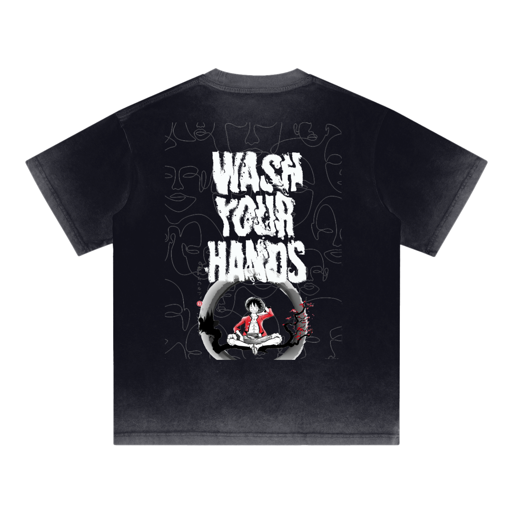 H.E. “WashYourHands” Reverse Dyed Loose Cotton T-Shirt
