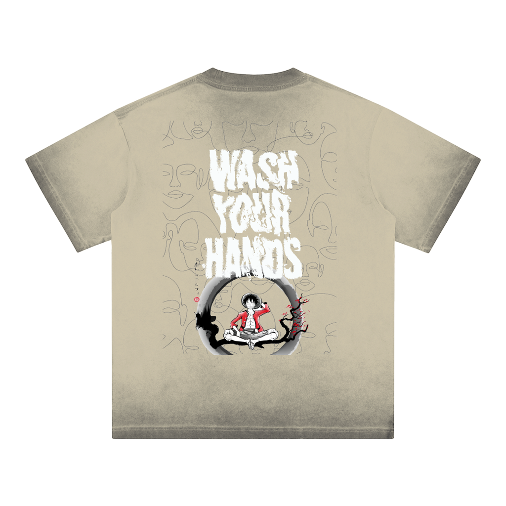 H.E. “WashYourHands” Reverse Dyed Loose Cotton T-Shirt