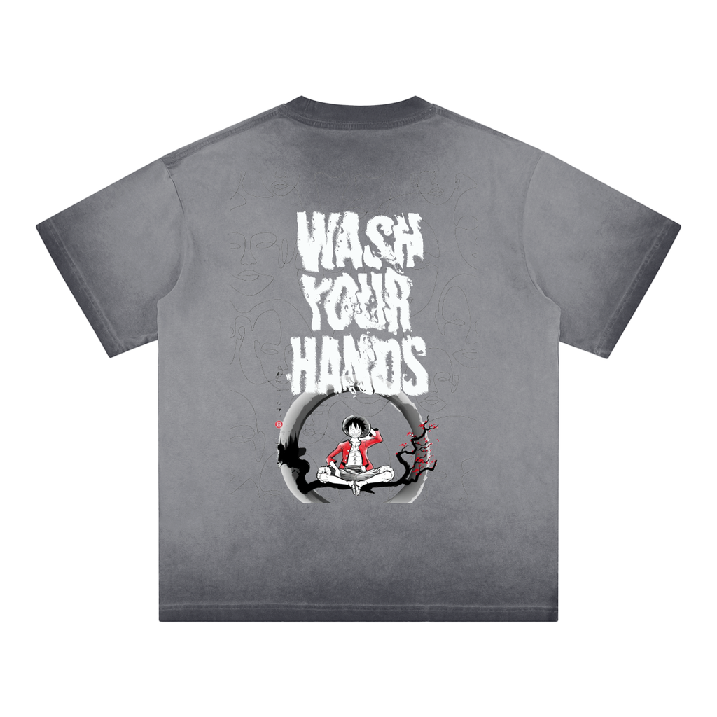 H.E. “WashYourHands” Reverse Dyed Loose Cotton T-Shirt