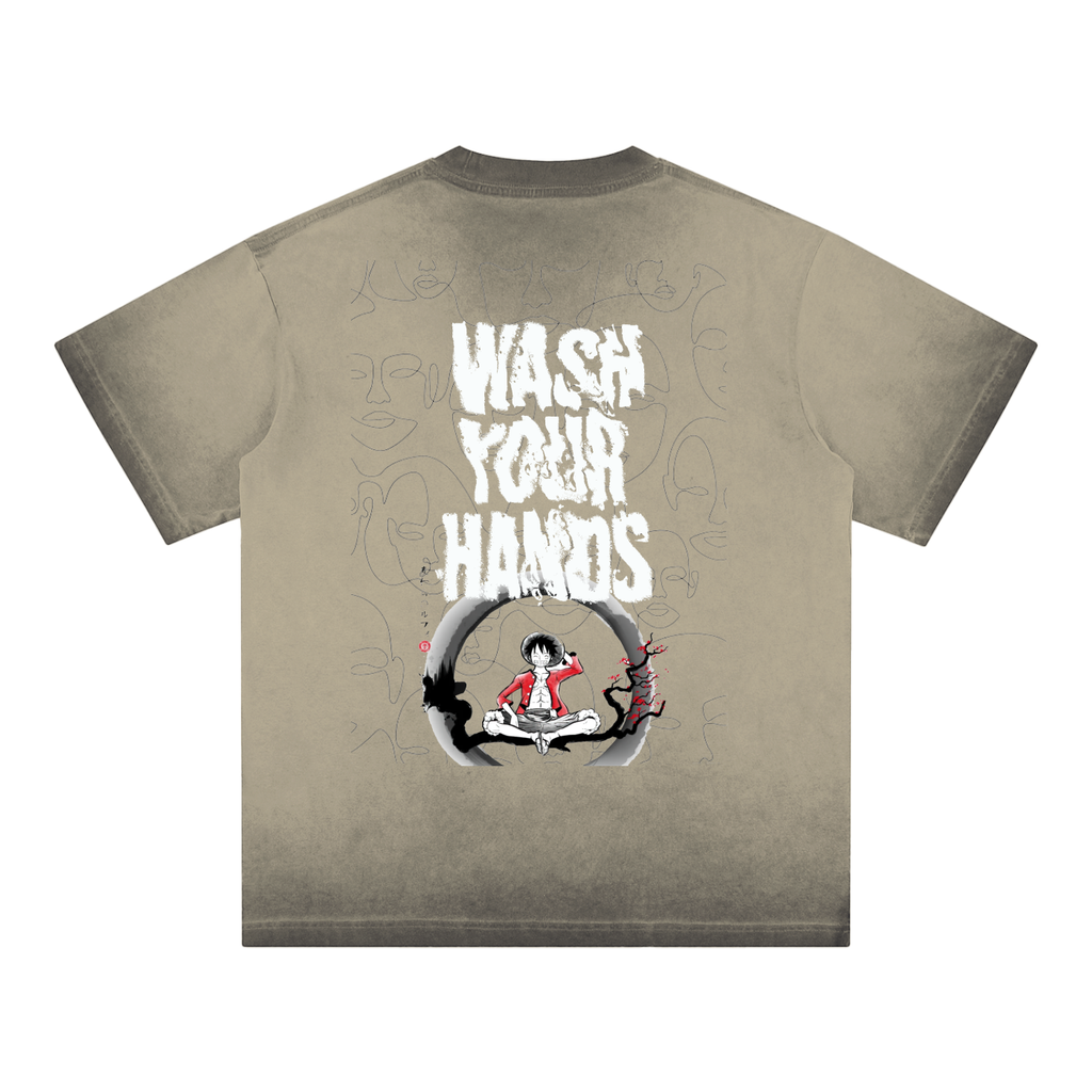 H.E. “WashYourHands” Reverse Dyed Loose Cotton T-Shirt