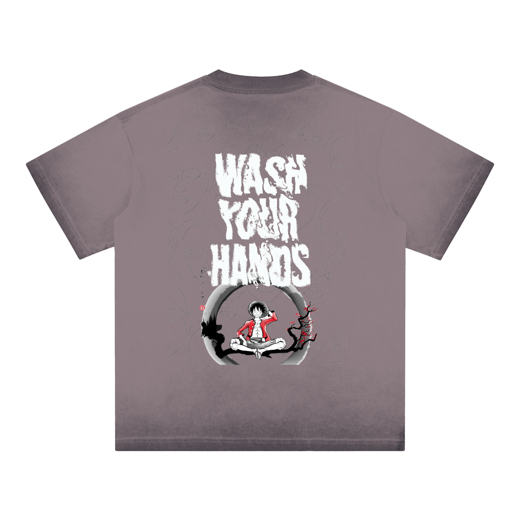 H.E. “WashYourHands” Reverse Dyed Loose Cotton T-Shirt