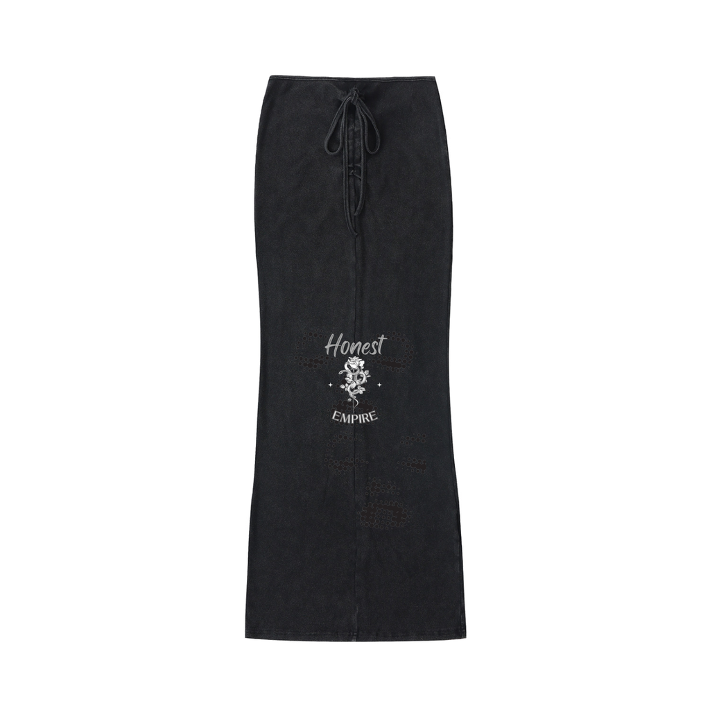 H.E. FACE Dyed Washed Drawstring Maxi Skirt