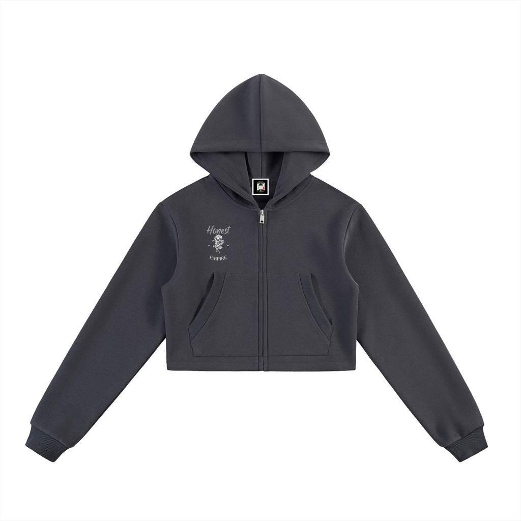 H.E. Essential Cropped Zip-Up Hoodie